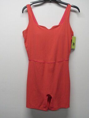 NWT All In Motion Brushed Sculpt Rib Short Active Bodysuit Unitard Pink Coral M